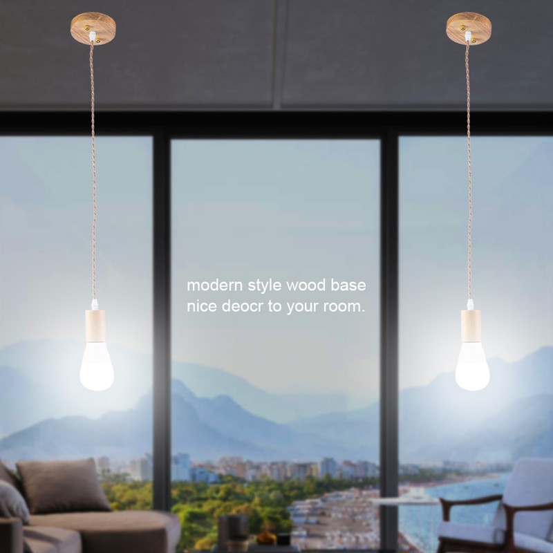 E27 Vintage Country Style Black Simple Wood Pendant Ceiling Lamp