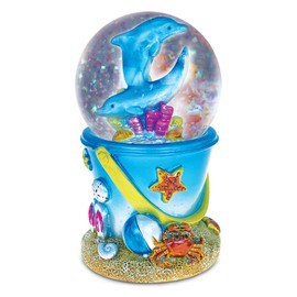 COTA Global Dolphin Sand Bucket Snow Globe - Water Globe Figurine with Sparkling Glitter, Collectible Novelty Ornament for Home Decor, for Birthdays, Christmas, and Valentine's - 65mm