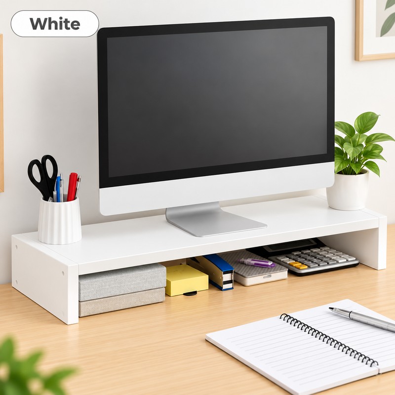 Computer & Laptop Riser Shelf for Desk Storage – Wooden