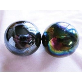Big Game Toys Set of 2 Midnight Galaxy 35mm Boulder Purple/Gold Oil Slick Metallic Iridescent Swirl Large Shooter Solid Glass Marbles Home Decor/Vase Filler/Aquarium
