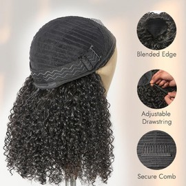 VIVIBABI Afro Kinky Curly 3 In 1 Half Wig Human Hair Seamless Flip Over Wear and Go Glueless Wigs Beginner Friendly 180% Density Curly Hair Drawstring Headband Wig 20Inch