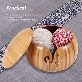 Bamboo Yarn Bowl, Round Shape Yarn Storage Bowl with Removable Lid Handmade Wool Knitting Storage Ball Bowl for Knitting Crocheting, 15.5x9.5CM