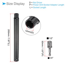 CoCud Extra Long Hollow Socket, 12mm Size 200mm Length 1/4" Hex Shank, 6-Point Quick-Change Deep Well Power Nut Driver - (Applications: for Long Threaded Rod/Bolts)