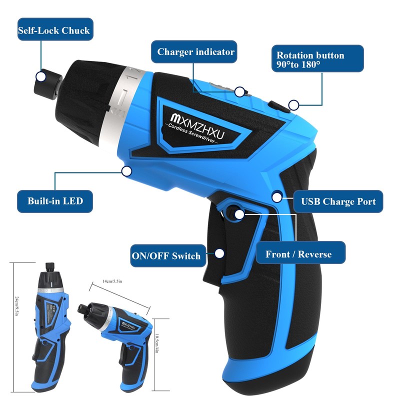 MXMZHXU Cordless Screwdriver, 8V Max 10Nm Electric Power Screwdriver with