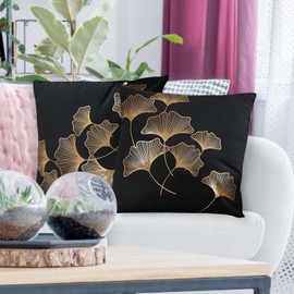 Betadistor Pack of 2 Cushion Covers 45x45cm Velvet Decor Throw Pillow Covers Gold Ginkgo Leaves Decorative Pillow Cases Cushion Cover for Couch Bedroom Living Room Sofa Car Home, Gold Ginkgo, 523-0514