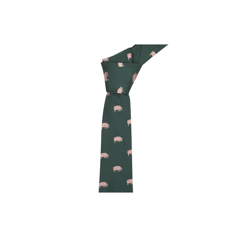 King & Priory Dark Green Embroidered Pig Tie