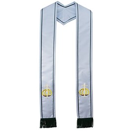 White Clergy Stole with Deluxe Satin Wedding Rings Unity Cross Symbol [MADE IN USA] | 100% Polyester Pastor or Clergy Sash, Stole, or Scarf for Ministers, Priests, & Weddings | 72” Long