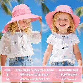 JinBei Unisex Baby Sun Hat Children's Summer Hat UV Protection 50+, Toddler Breathable Beach Hat with Neck Protection and Wide Brim, Beach Hat Adjustable Ties Girls Boys Summer Hat, pink