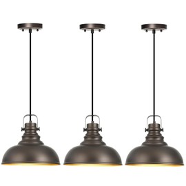 Haolaike 3 Packs Farmhouse Pendant Lights Kitchen Island Adjustable Pendant Light Fixtures Rustic Industrial Hanging Lamp,Oil Rubbed Bronze