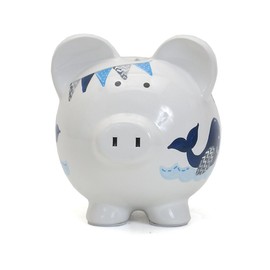 Child to Cherish Ceramic Piggy Bank for Boys, Blue Double Whale