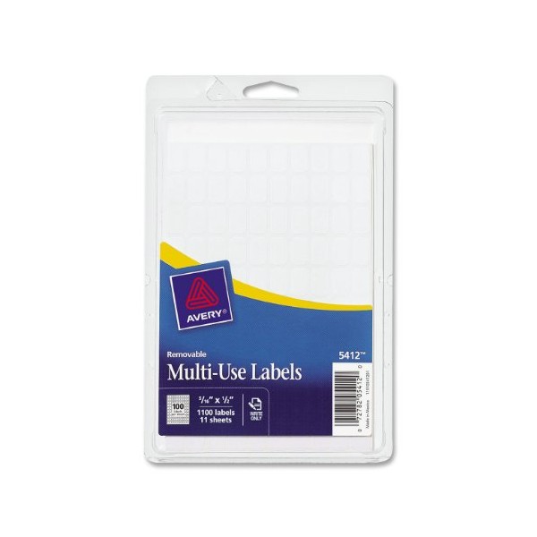 Avery Removable Rectangular Labels, 0.31 x 0.5 Inches, White, Pack of 1100 (5412)