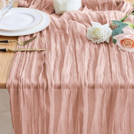 Wokceer Dusty Pink Cheesecloth Table Runner Spring 10FT Boho Gauze Easter Cheese Cloth Table Runner for Party 120 Inches Long Rustic Sheer Runners for Baby Bridal Shower Decor