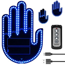 DIBMS Hand Gesture Light with Remote, Red LED Finger Funny Window Sign Light Accessories for Car Truck (Blue)