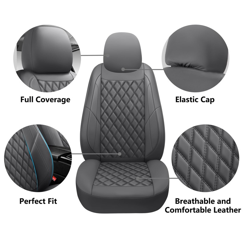 GEEYONTEK Premium Leather Car Seat Covers Front Pair,Universal Fit for
