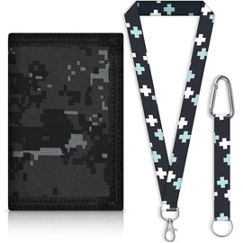 ZHOMA Children's Wallet, Trifold with Drawstring, Coin Purse, Zipper, Neck Strap, Thin, Compact, Popular, Stylish, Camouflage, Dinosaur, Cute, Junior High School, Elementary School, Girls, High School