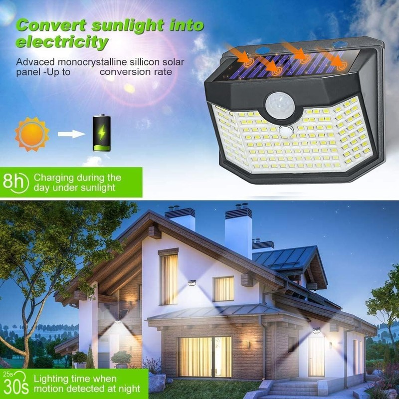 HMCITY 120 LED Outdoor Solar Lights with Motion Sensor and