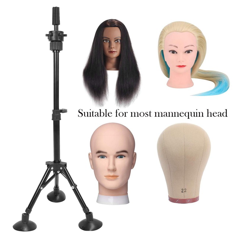 Metal Mannequin Head Stand Adjustable Hairdressing Training Head Tripod AccessoryBlack