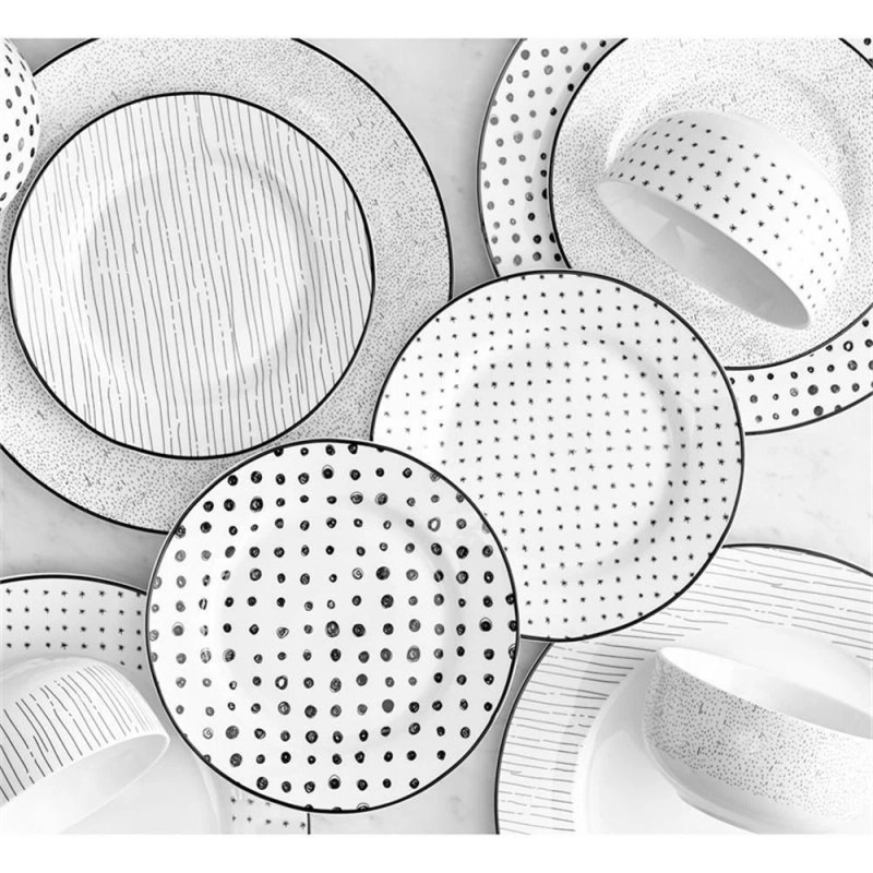Safdie & Co. Porcelain Dinnerset 12 Piece Black White Sketch