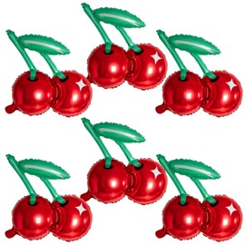 20 Inch Cherry Balloons, Red Cherry Foil Balloons, 6Pcs Summer Fruit Balloons for Birthday Wedding Baby Shower Decoration