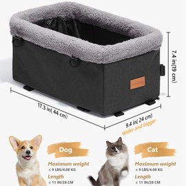 BurgeonNest Dog Car Seat for Small Dog, Center Console Dog Booster Seat with Metal Frame, Upgraded Pet Car Seat with Double Protection Seat Belts, Washable Cushion, Safety Leash and Storage Pocket - Pattern Name: 17D × 9W × 7H