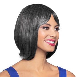 Foxy Silver Wigs Sheridan Wig Color 1B - 10" Bottom of Neck Length Straight Flipped Fusion Heat Friendly Synthetic Fiber Womens Lightweight Lace Front Bundle Hairloss Booklet