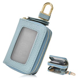 VEISEN Smart Key Case, Coin Purse with Window, Double Zipper, Integrated Wallet, Large Capacity, Includes Carabiner, Men's, Women's, Money Clip, Simple, Popular, Gift, blue (light)