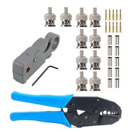 Carkio Rotating Coaxial Cable Stripping Tool, Coaxial Cable Crimping Tool for RG6, RG58, RG59, RG62 with 10 BNC Male Crimp Connector Kits for RG58, RG400, LMR195 Coax Connectors