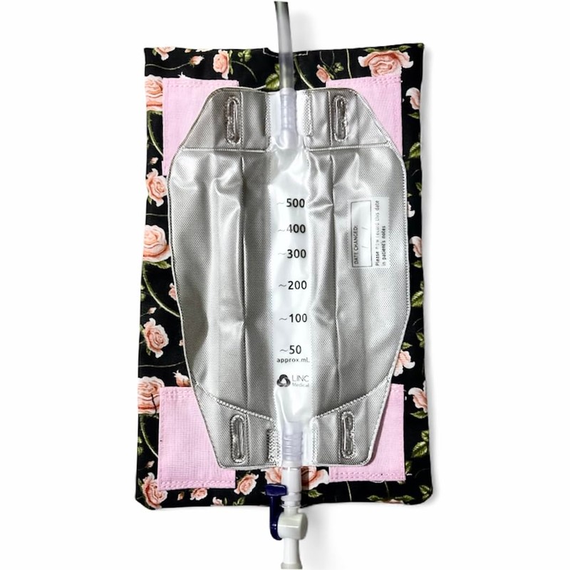 Pink Roses Print.Catheter Leg Bag Holder. Cover.
