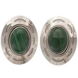 Navajo Malachite Silver Cuff Links Hammered Sterling Concho Design 2500