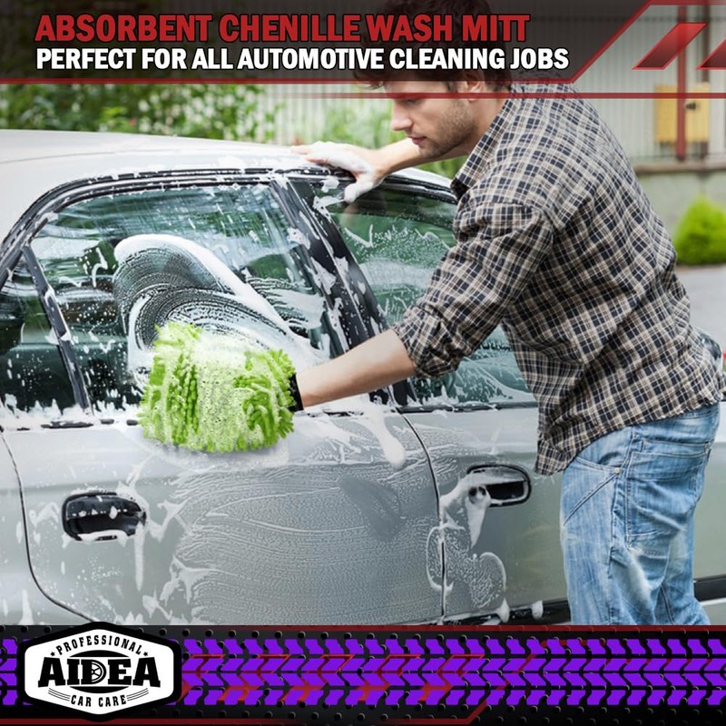 AIDEA Car Wash Mitt Microfiber, 1PK, Car Wash Brush, Green,