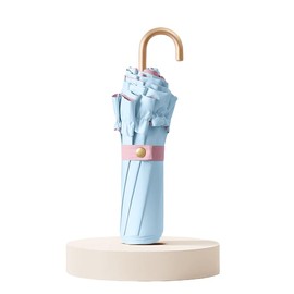 Fashionable and Cute Folding Umbrella, Solid Ruffled Design, Gold J-Shaped Handle, Parasol, Compact, Lightweight, Convenient to Carry, UV Reduction, 100% Light Blocking, Heat Blocking, UV Protection