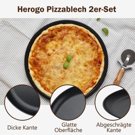 Herogo Pizza Tray, Set of 2, Diameter 30 cm, Round Stainless Steel Pizza Mould with Non-Stick Coating, Black Baking Tray, Oven Tray for Baking, Healthy and Durable, Even Heat and Easy Cleaning
