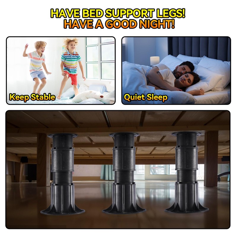 ALYCLIP Adjustable Height Bed Support Legs, Set of 2 Bed