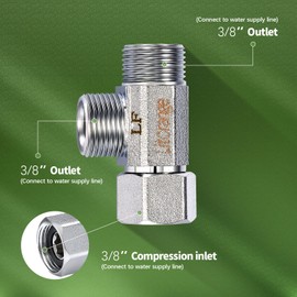 Litorange Lead-Free Brass 2 PCS Brass Angle Stop Add-A-Tee Valve 3/8" Compression Inlet by 3/8" Compression Outlet by 3/8 Inch Outlet Easy Connect Tee
