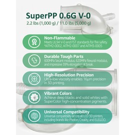 SuperPP 0.6GPa UL94 V-0, Toughest 3D Printer Resin for Flame-Retardant Engineering Parts, Made in Korea (1000g, Clear)