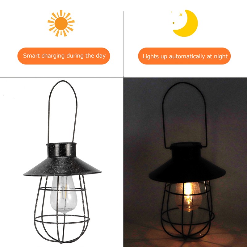 Solar Lantern Waterproof Hanging Light Outdoor Iron Art Hollow LED