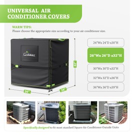UIRWAY Air Conditioner Cover for Outside Units, Outdoor AC Unit Covers Winter, 420D Heavy Duty Waterproof Square Central AC Protector Cover with Air Vents & Adjustable Straps (26"W x 26"D x 32"H)
