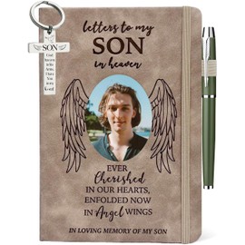 Memorial Gift for Loss of Son, In Loving Memory of Son Journal 200 Pages Notebook A5 Lined with Window Space Photo Insert, Deceased Son Passed Away Sympathy Remembrance Bereavement Grieving Gift