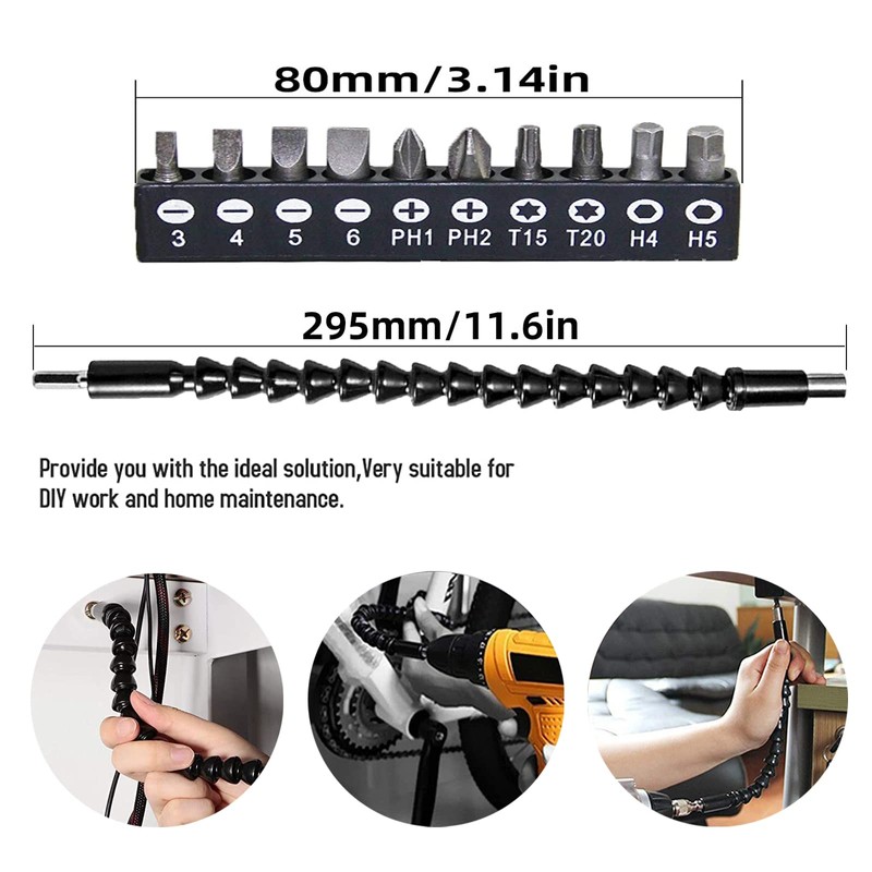 YIOYULEN Flexible Drill Bit Extension, Bendable Drill Extension11.6inch, Manual 90°