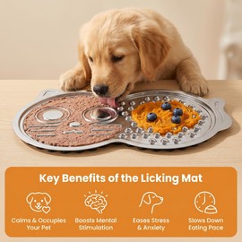 Aozale 2-Pack XL Stainless Steel Lick Mat for Dogs & Cats, 15" x10" Slow Feeder with Deep Grooves & Strong Suction Cups, Chew-Resistant for Anxiety Relief, Dishwasher Safe, Silicone Spatula & Gift Box