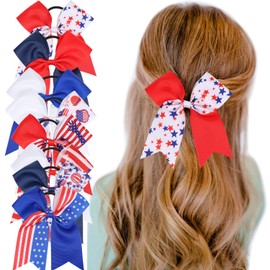 Red White Blue Hair Bow for Women Girls 4th of July Hair Bow Patriotic Hair Band Hair Ties Ponytail Holder American Flag Hair Accessories TSFQ03 (Bow 5)