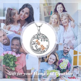 EUDORA Harmony Ball Mother Daughter Necklace Women's 925 Sterling Silver, Mother Tree Chain Grandma Mum Necklace Pendant Cute Animals Maternal Love Jewellery, Mother's Day Gift for Women Mother, 45