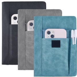 craspire 3 Colour Book Cover PU Leather A5 Waterproof Book Cover Grey Cyan Black Reusable Book Protector for Paperbooks Notebook Covers with Pen Pockets for Book Lovers Classmates