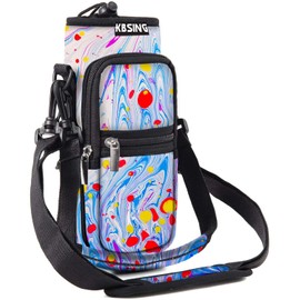 Kbsing Water Bottle Carrier Holder Sling Bag Sleeve 25oz 32oz Crossbody Water Bottle Case Cover with Strap Pockets for Men/Women Walking Hiking Camping (32 oz, BS32-03)