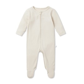 MORI Baby Unisex Two-Way Zip Ribbed Clever Sleepsuit in Ecru – Comfort Bamboo and Organic Cotton Nightwear – Toddler's Pyjamas with Footed Design - 9-12 Months
