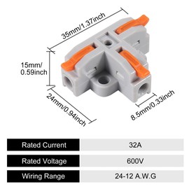 50pcs Compact Wire Conductor Connector, T-Shape Lever Nut Wire Connector, Quick Splitter 3 Way Electrical Connectors, AWG 28-12 (Orange)