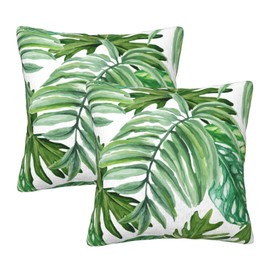 Green Tropical Leaf Pillow Covers 18X18 Inch Monstera Palm Leaves Couch Pillow Cases Summer Plant Throw Pillows Set of 2 Home Decor for Living Room Bedroom Bed Cushion