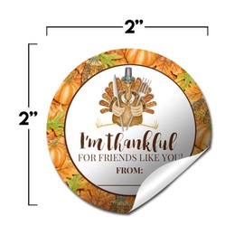 Watercolor Thanksgiving Turkey Thankful for Friends Sticker Labels, 40 2" Party Circle Stickers by AmandaCreation, Great for Party Favors, Envelope Seals & Goodie Bags
