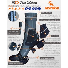 Mens Moisture Wicking Crew Compression Hiking Work Boot Socks w/Germanium Fiber Coolmax All Season 1 Pair Blue