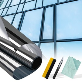 Niviy Window Privacy Film One Way Privacy Window Film with Installation Tools, Reflective Mirror Home Window Tint, Daytime Privacy and Heat Control 99% UV Blocking (Black-Silver, 11.8 x 78.7 inch)